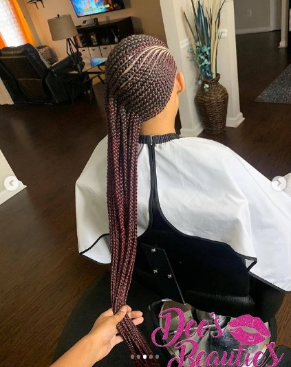 Cute Lemonade braids style on pretty black young woman. Lemonadebraids