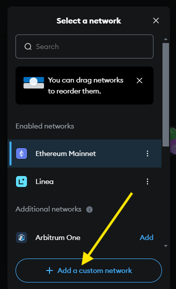 add custom network metamask